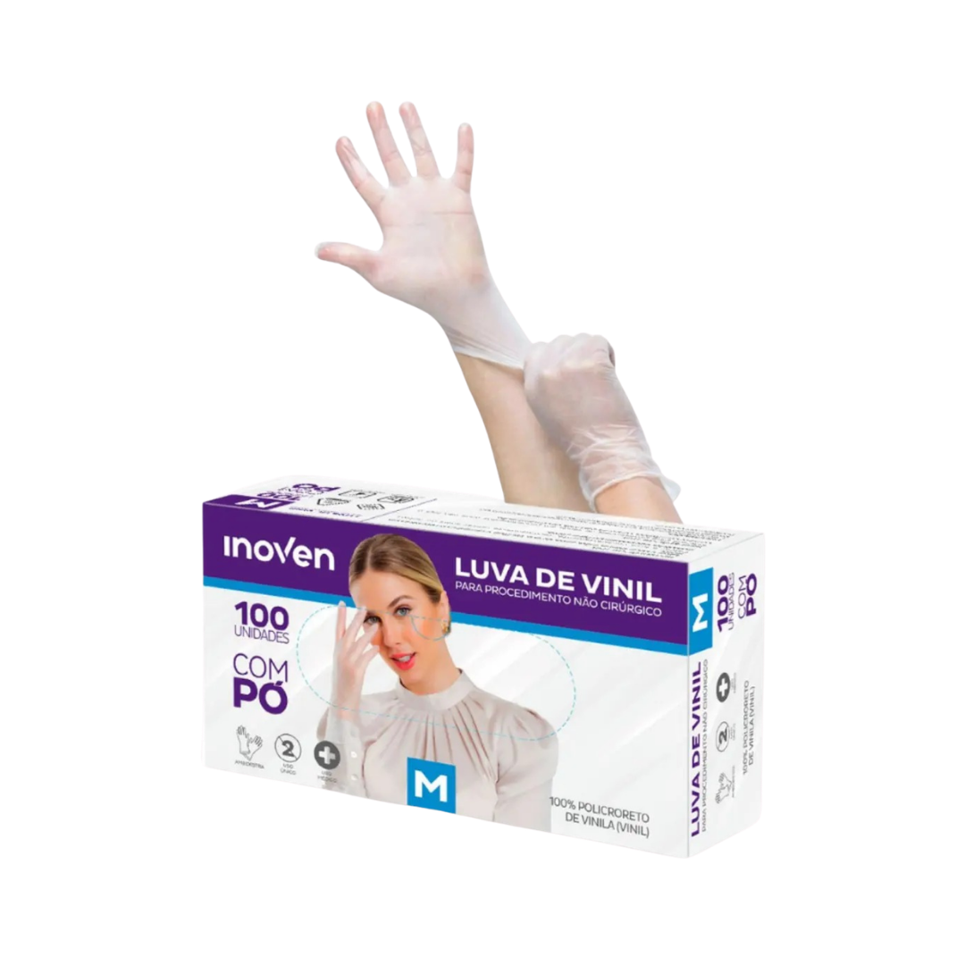 LUVA DE VINIL S/ PO M – INDL -CX C/100